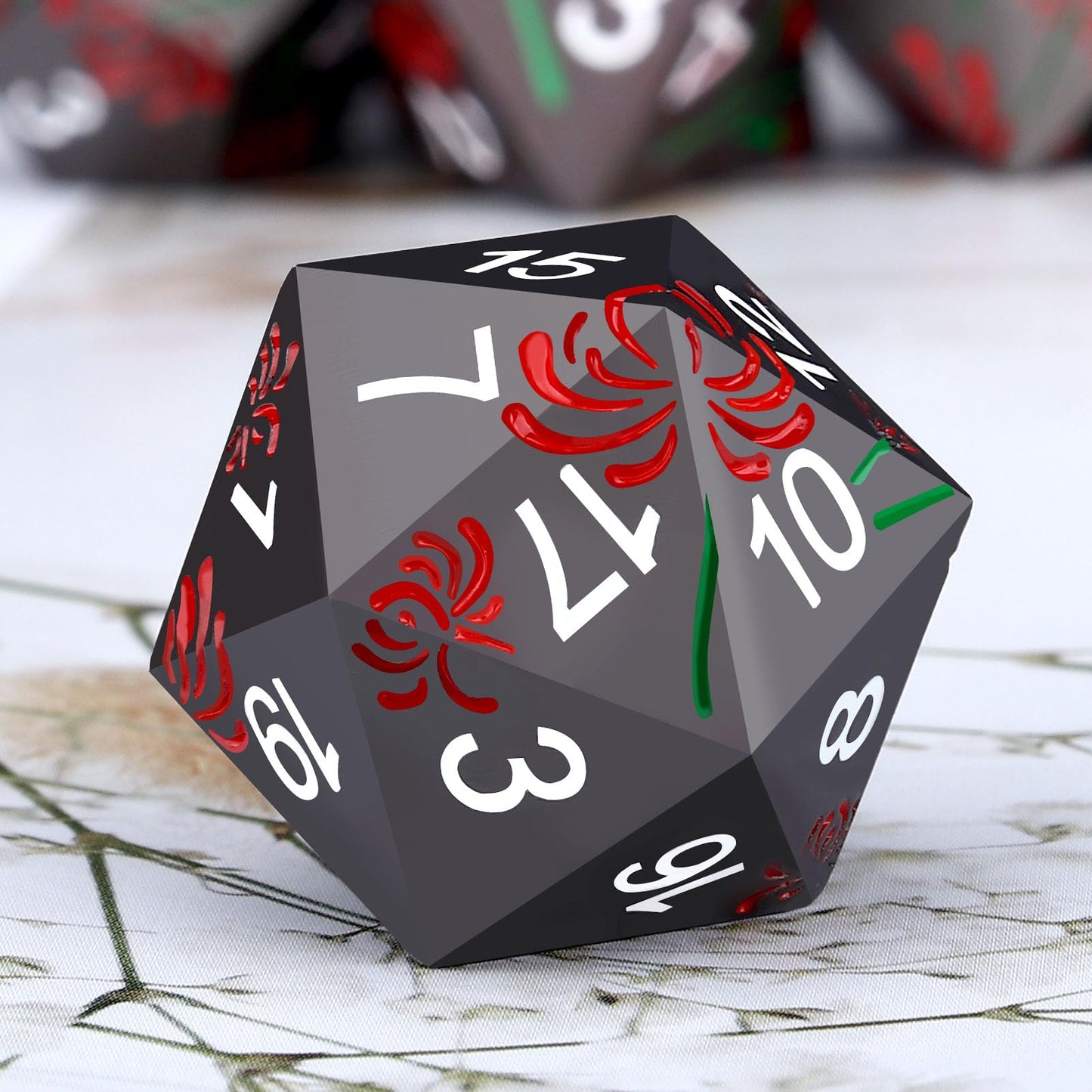 Haxtec Metal DND Dice Set Red Spider Lily Flower DND Dice for D&D Dungeons and Dragons Gift TTRPG Metal Dice with Leather Dice B