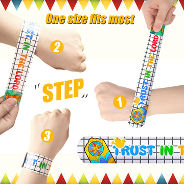 POPLAY 48PCS Christian Slap Bracelets, Snap Wristbands Bible Verses Religious Snap Bracelets for Kids Sunday School Gifts Classr