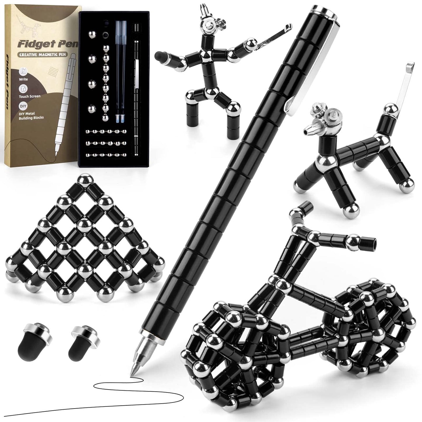 Juboury Fidget Pen, Decompression Magnetic Metal Pen, Fidget Toy Multifunctional Deformable Magnet Writing Pen Novel Toy Gift Fo