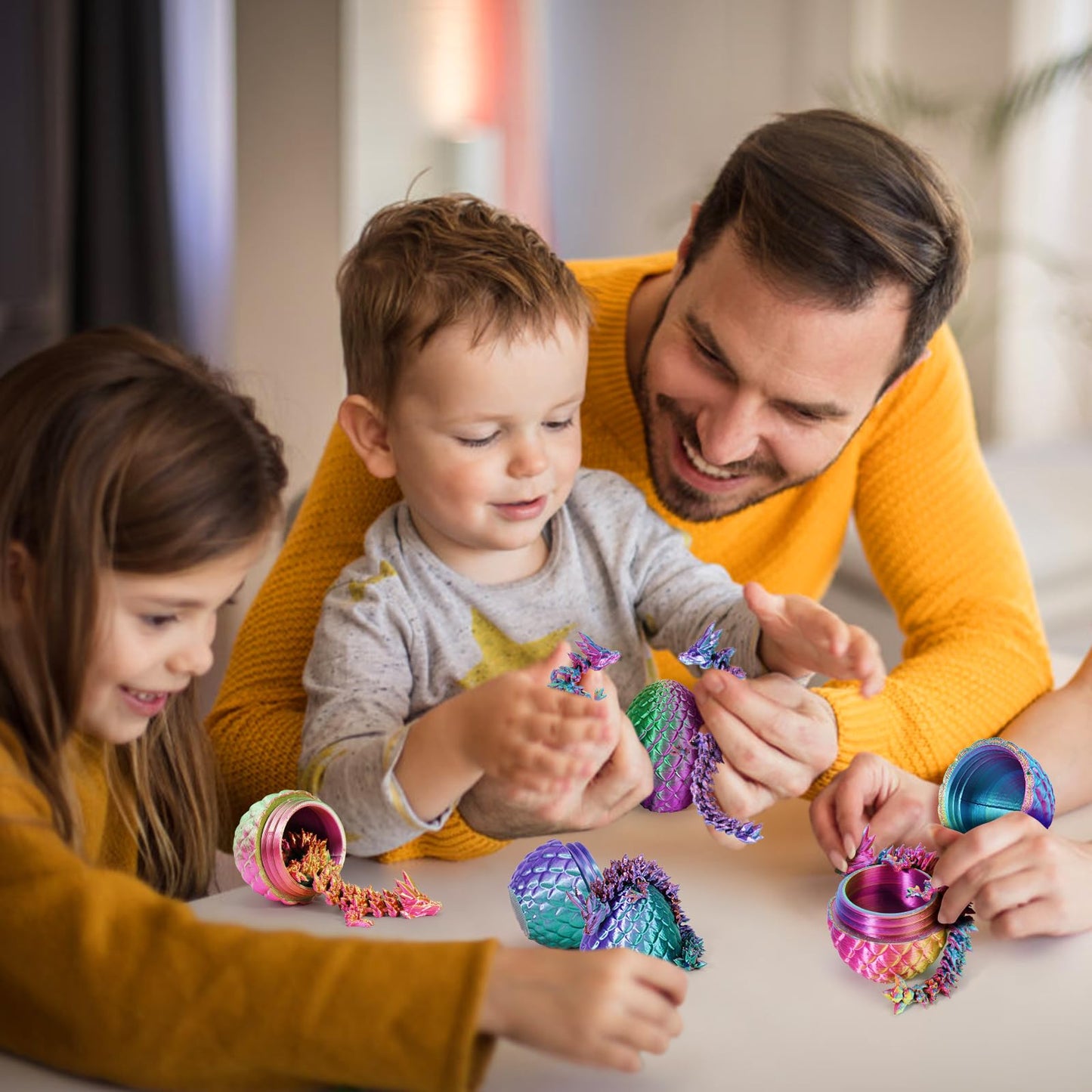 Yilcer 4Pcs 3D Printed Dragon Eggs With Dragon Inside Mini Dragon Egg Set Easter Eggs Articulated Dragon Easter Basket Stuffers