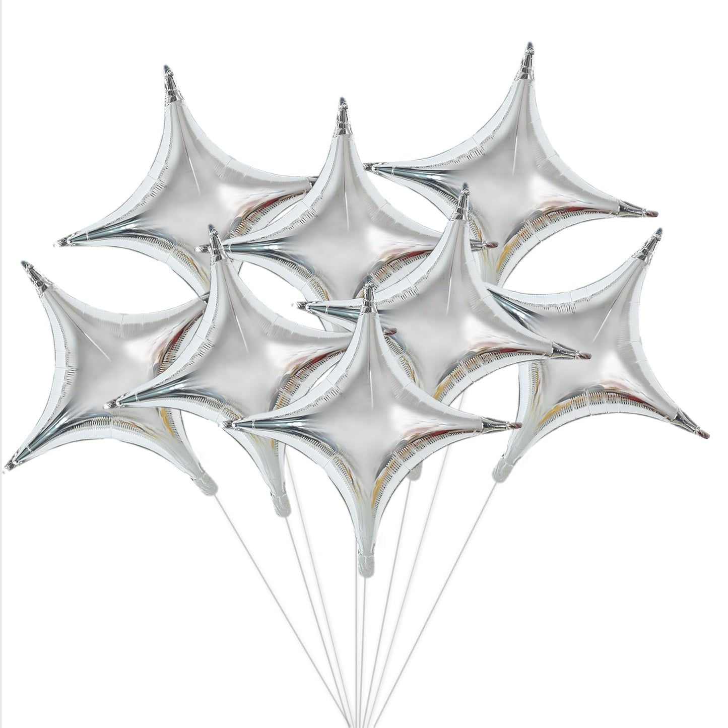 TONIFUL 20Pcs 26Inch Star Balloons Large Silver Four Pointed Star Shape Foil Balloons Big Silver Star Mylar Balloons for Birthda