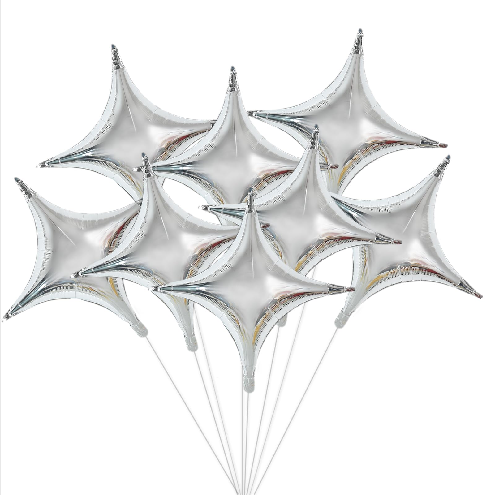 TONIFUL 20Pcs 26Inch Star Balloons Large Silver Four Pointed Star Shape Foil Balloons Big Silver Star Mylar Balloons for Birthda