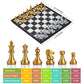 QuadPro 3 in 1 Magnetic Chess Checkers Backgammon Set - Folding Travel Game, Gold & Silver, Model QP003, Plastic