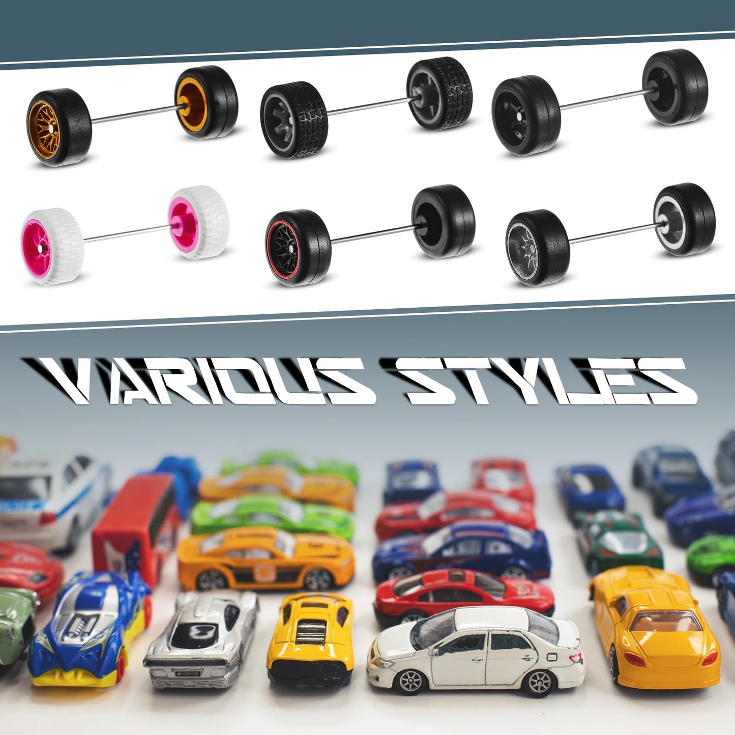 Poen 21 Sets Model Car Replacement Wheels 1: 64 Wheels 1/64 Scale Wheels Rubber Tires for Model Cars Rims Accessories, Mixed Sty