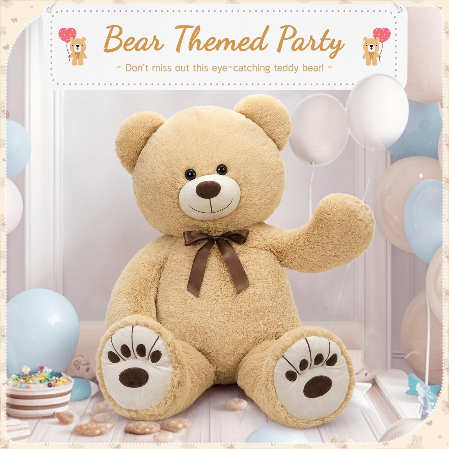 Tezituor 4ft Large Teddy Bear Giant Cream Teddy Bear, 43 inch Big Stuffed Animal Soft Plush for Kids Baby Shower Decorations, Cu