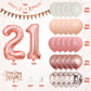 21Th Birthday Decorations Retro Pink Rose Gold,21Th Birthday Balloons,Happy 21Th Birthday Banner With Cake Toppers Number 21 Bal