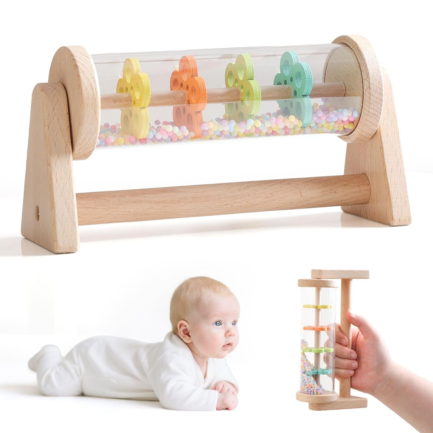 IEATFO Rain Stick Toy with Stand - Sensory Sound Training Tool for Kids, Tummy Time Musical Instrument for Infant Development | 
