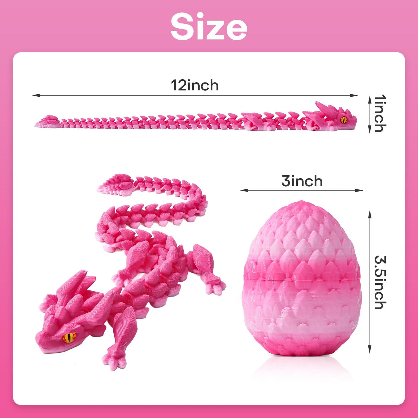 FYEFKJSA 3D Printed Dragon Eggs with Dragon Inside - 12Inch  Articulated Fidget 3D Printed Animals  Interesting Decorative Gift  Easter Basket Essentials Stuffers (Cherry Blossom)