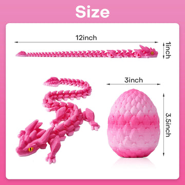 FYEFKJSA 3D Printed Dragon Eggs with Dragon Inside - 12Inch  Articulated Fidget 3D Printed Animals  Interesting Decorative Gift  Easter Basket Essentials Stuffers (Cherry Blossom)