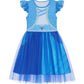 Wonderbabe Chloe Descendants Costume Girls Rise Red Costume Blue Dress Birthday Party Outfits Princess Dress Up Tulle Mesh Dress