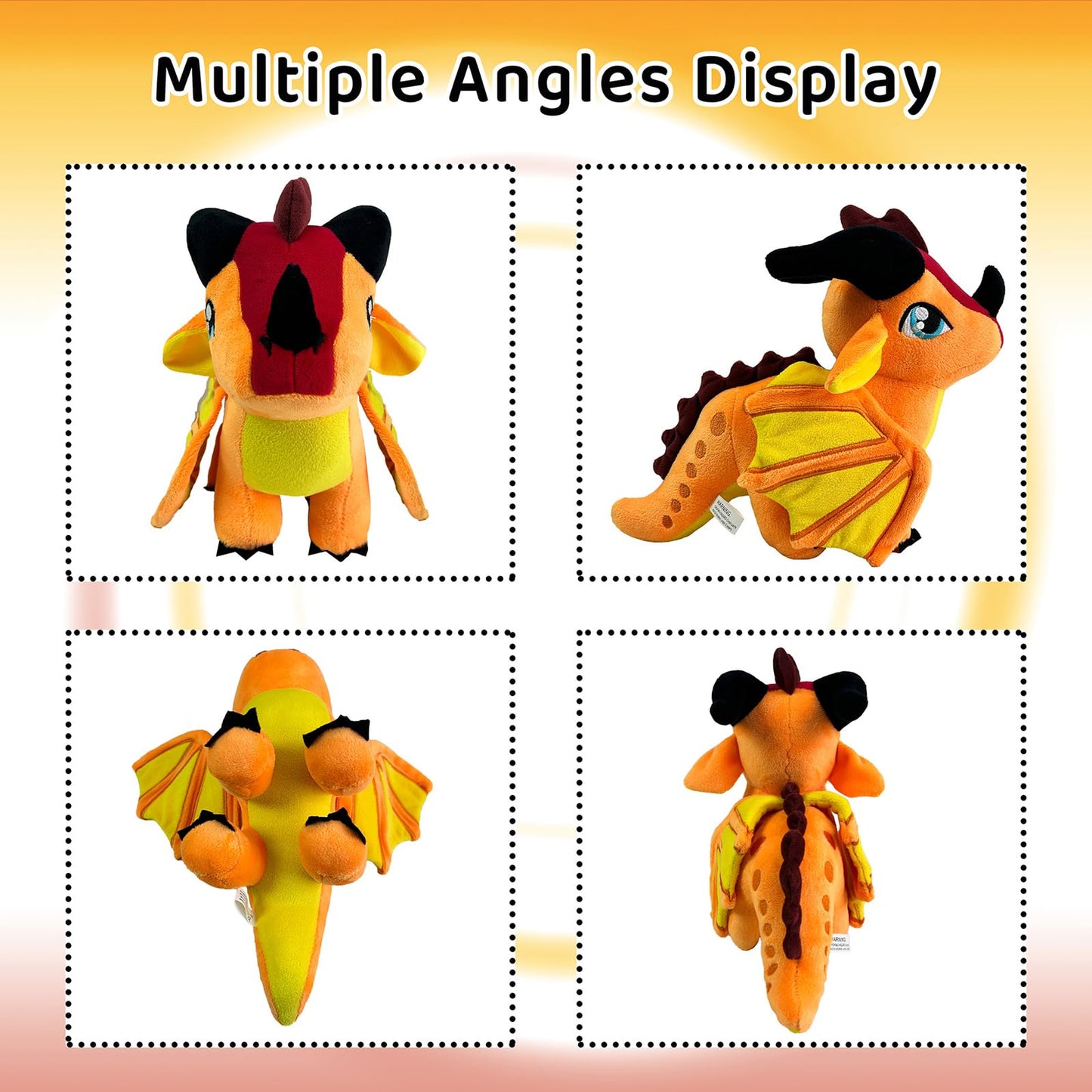 Kobataro Wings Dragon Plush Stuffed Animal Plushies Toys Cute Fire Dragon Stuffy For Kids Boys Girls For Aged 3+(Red)