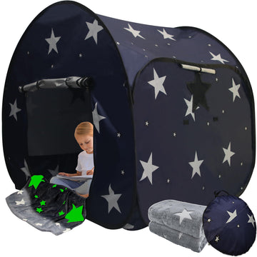 Byeanxiety Big Sensory Tent For Kids With Autism - 47X47X47In Star Pop Up Play Tent With Fluorescent Blanket Helps Autism, Adhd,