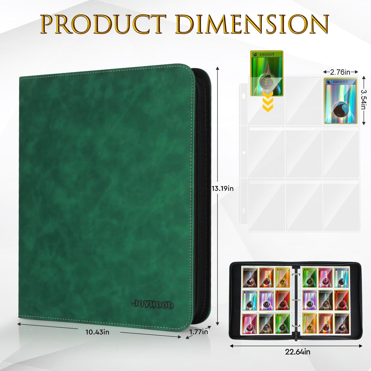 JoyHood Card Binder for Trading Card  Card Collection Binder with 9 Pocket - Hold Up to 900 Cards  Card Album Holder compatible with TCG/PM/MTG/OPCG/YGO Card (Dark Green  9 Pockets)