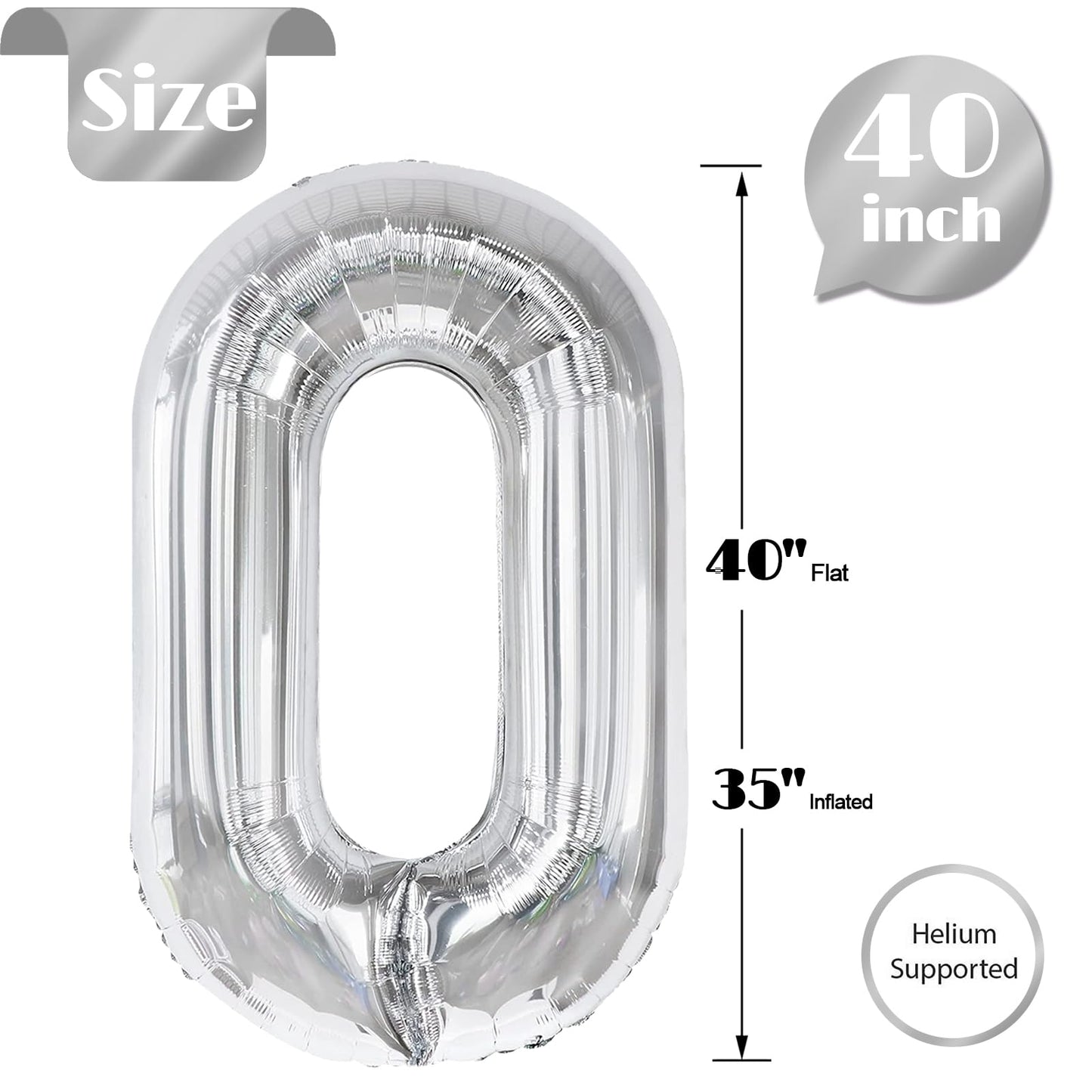 Silver Number Balloon 40 Inch, 0 Number Balloons, 10 20 30 40 50 Numbers Balloon Birthday Decorations, Silver Party Supplies For