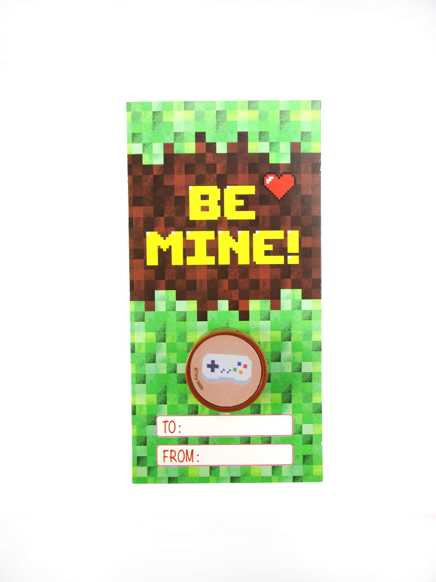 Tiny Mills 36 PACK Pixel Miner Cards with Pixel Miner Stampers for Valentines Day Classroom Exchange Party Favor Prizes