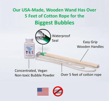| Made In Usa | Includes Two Wooden Wands, A Tips/Tricks Booklet, And 1 Large Bottle Of Bubble Mix - Makes Gallons Of Big Bubble Solution For Parties And Fun (Party: 2 Wands And Large Mix)