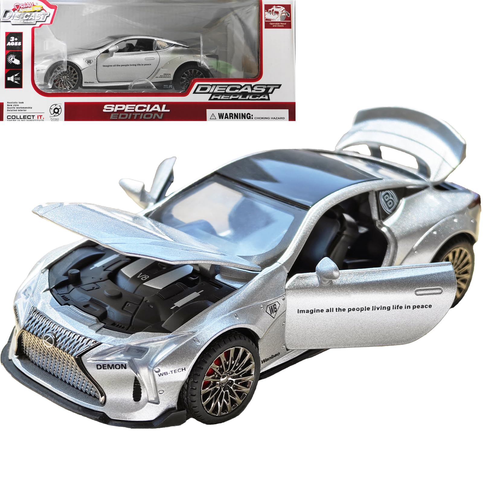 ERBADIHAGO Toy Cars LC500 Model Car 1:32 Diecast Collect Car Toy with Light and Sound Diecast Metal Collectible Model Cars for 3