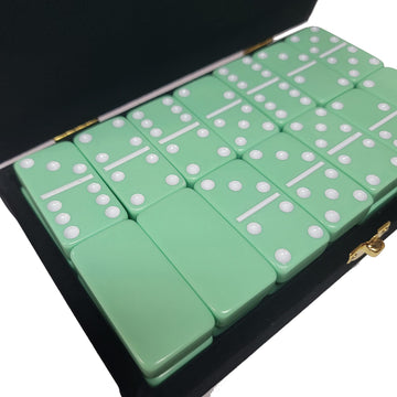 Domino Double 6 Pastel Mint Green Jumbo Tournament Professional Size In Elegant Black Velvet Case.