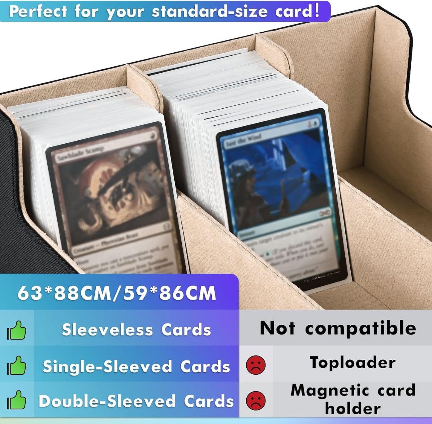 Uaono Card Storage Box For Trading Cards, 1800+ Pu Leather Commander Card Deck Case, Magnetic Closure Card Holder Fits For Magic Game Cards (Black&Gold)