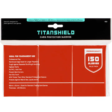 TitanShield (150 Sleeves/Red Standard Size Board Game Trading Card Sleeves Deck Protector Compatible with Pokemon  MTG Magic The Gathering