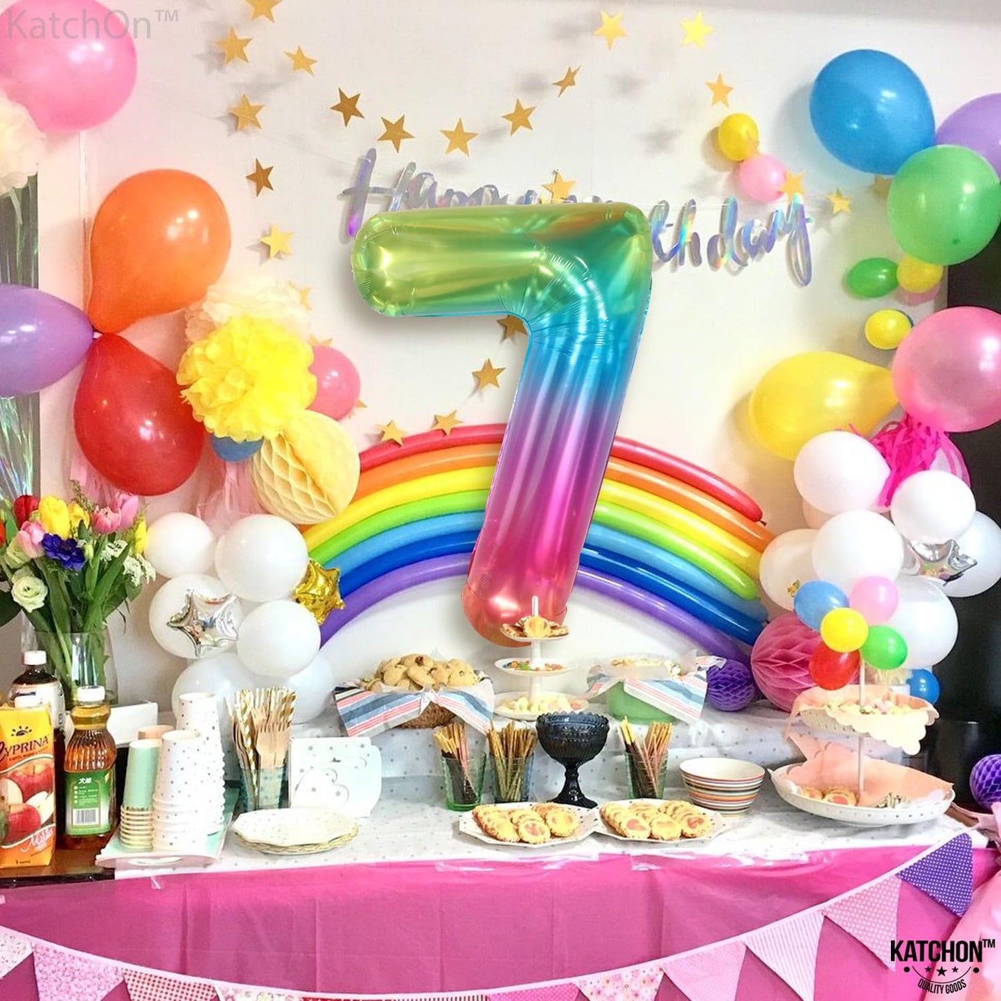 KatchOn, Giant Jelly Number 7 Balloon - 40 Inch | Multicolor Rainbow 7 Balloon Number Birthday Decorations | Rainbow 7 Balloons