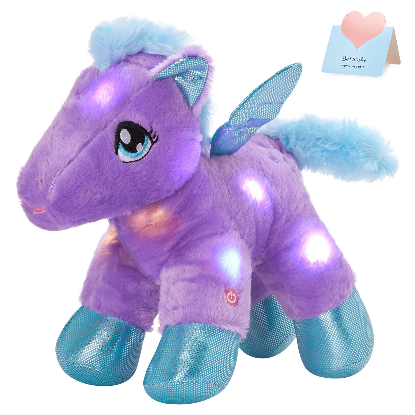 Bstaofy Light Up Pegasus Stuffed Animal Glow Unicorn Led Soft Plush Toys, Bedtime Nightlight Companion Gift For Kids On Christmas Birthday, Purple