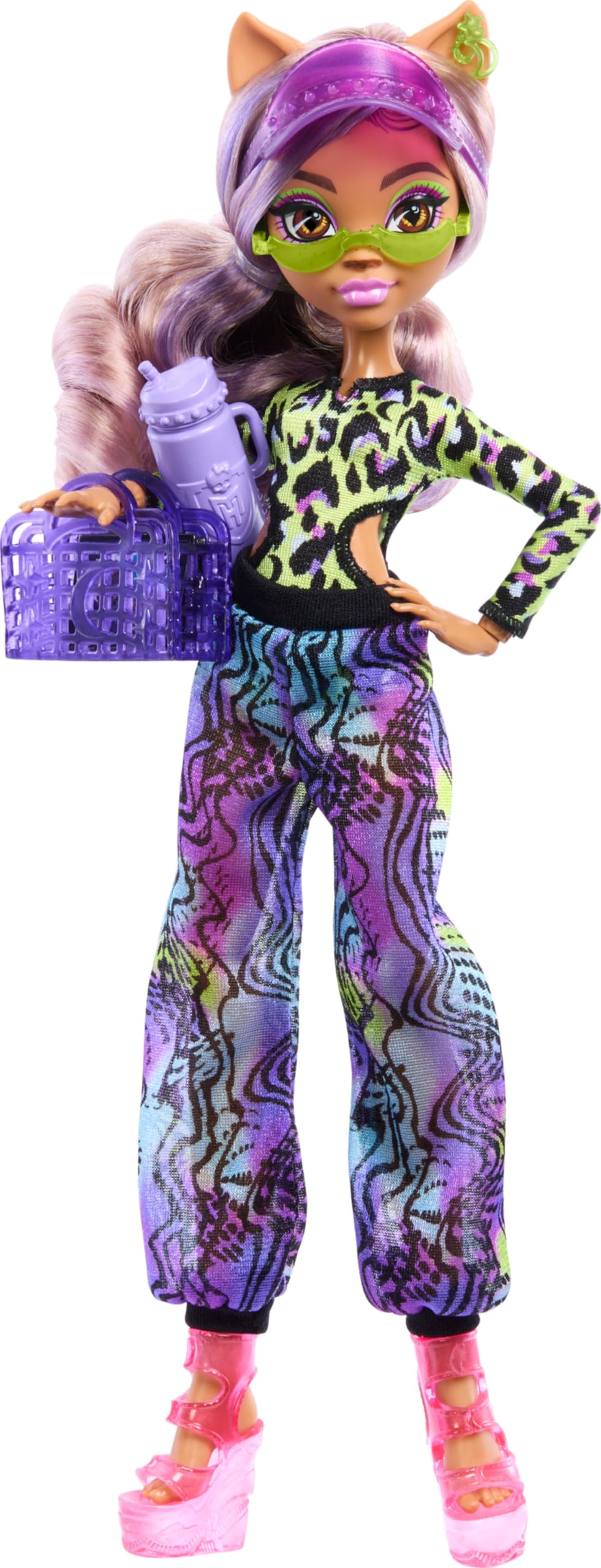 Monster High Scare-Adise Island Clawdeen Wolf Doll With Swimsuit, Joggers & Beach Accessories Like Visor, Water Bottle, & Book
