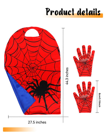 Geyoga 1 Spider Cape  1 Pair of Spider Web Gloves Costume for Halloween Christmas Birthday Costume Party School Performance(27.5 x 27.5'')