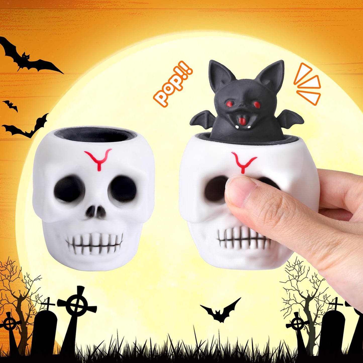 Tlswshsy 12 Pcs Halloween Skull Stress Relief Fidget Toys, Small White TPR Ghost Squeeze Toys for Party Decoration