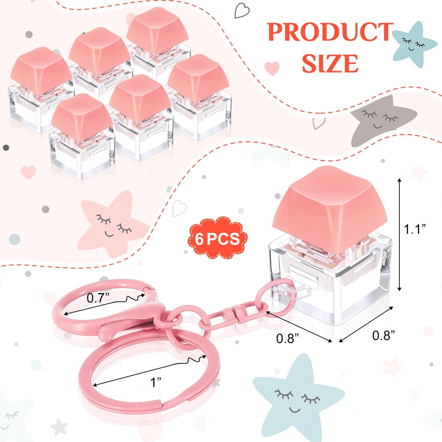 Shappy 6 Pcs Keyboard Fidget Toys  Fidget Keychain  Fidget Keyboard Clicker Keychain Gift  Keychain Button Stress Relief Gifts for mature-themed Office Home School  ADHD Toy  Cool Fidgets(Pink)