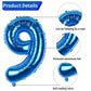 Biapian 40 Inch Blue Number 9 Balloons, Large Number 9 Balloon With 18'' Dark Blue And Silver Foil Heart Shape Balloons Helium F