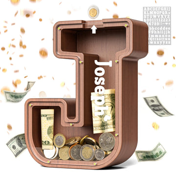 Summidate Wooden Letter Piggy Bank  Extra Thick Large Capacity Piggy Bank for Kids Boys Girls Toddler  Alphabet J Money Bank| Coin Box Birthday  Christmas  Festival