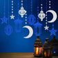 Blue-Silver Ramadan Star-Moon Party-Decorations Garland - 12pcs Twinkle Little Star Hanging Decoration Streamers Swirl Lantern,