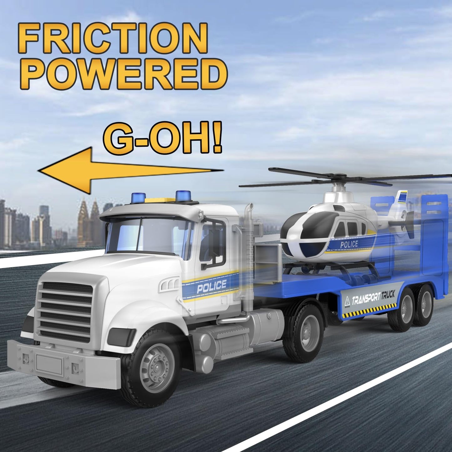 DOWELLIN 22'' Semi Police Truck Toy with Helicopter for Kids Toddlers -Police Car Toys, Birthday for Boy Girl Toddler Child 3 4