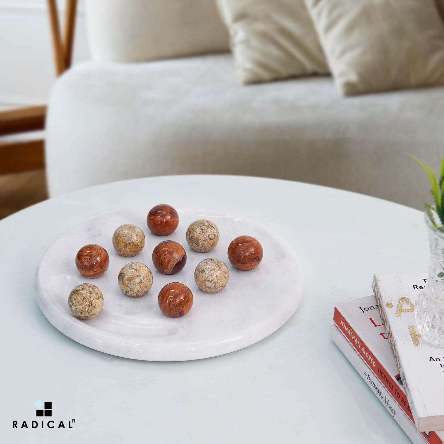 Radicaln Marble Tic Tac Toe 10 Inches Red and Coral Handmade Board Game for mature-themed and Family - Ideal Outdoor & Travel Game  Fun Gift for mature-themeds  Best for Coffee Table Centerpiece