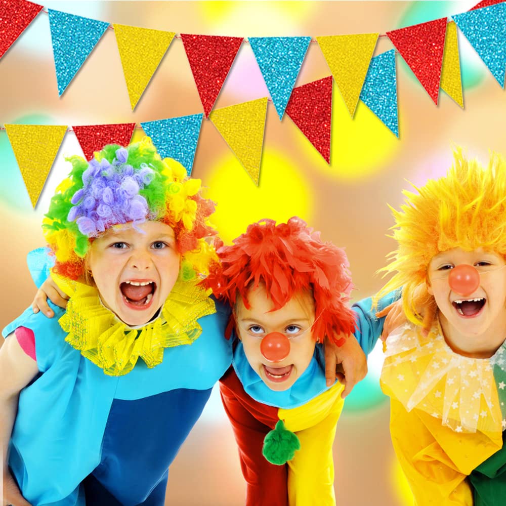 45 Pieces Colorful Pennant Flags - 49Ft Carnival Theme Party Garland Banner Yellow Blue Red Glitter Paper Pennant Triangle Bunti