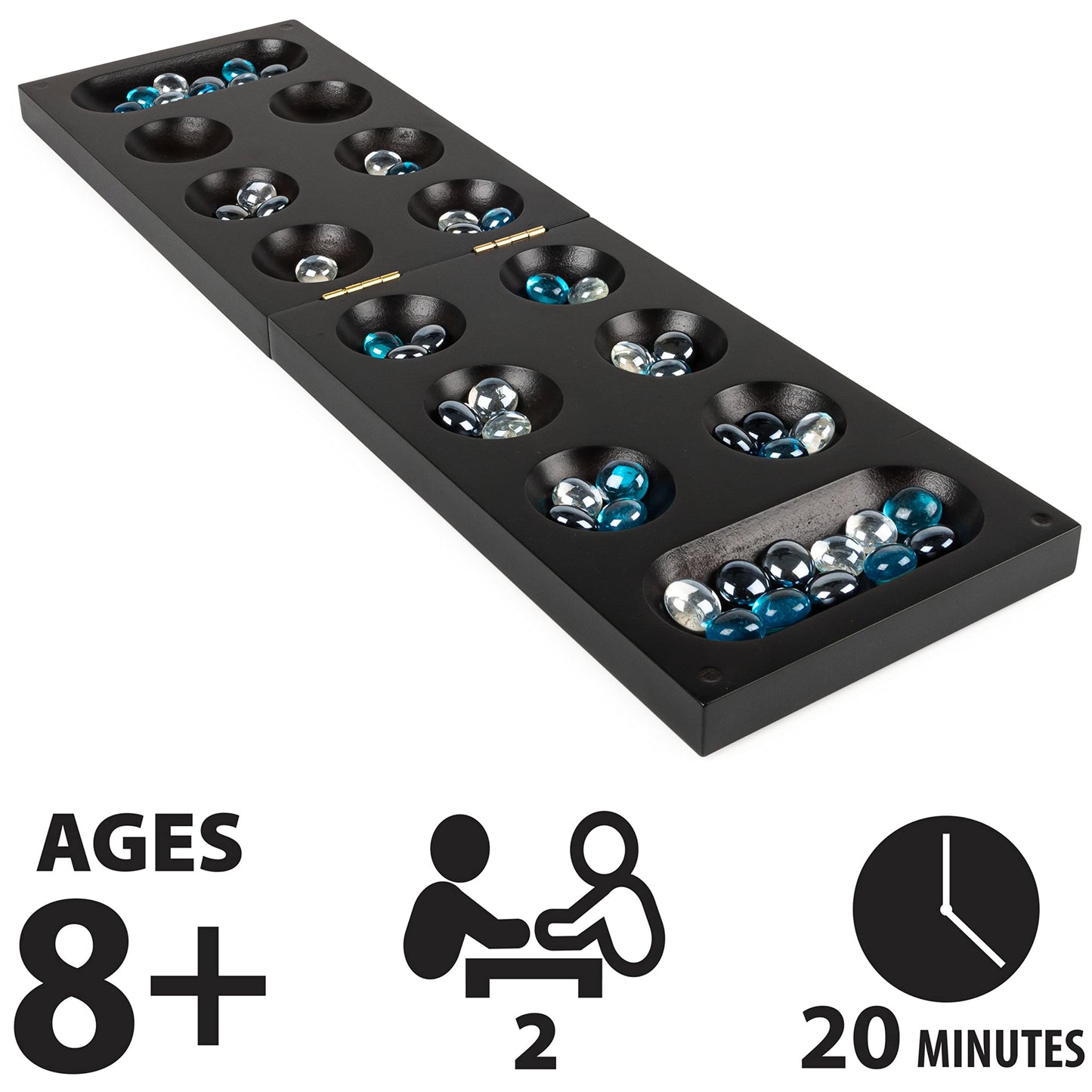 Spin Master Games Legacy Deluxe Mancala - Classic Wooden Board Game with Colorful Glass Stones, Ages 8+, Model 6045357
