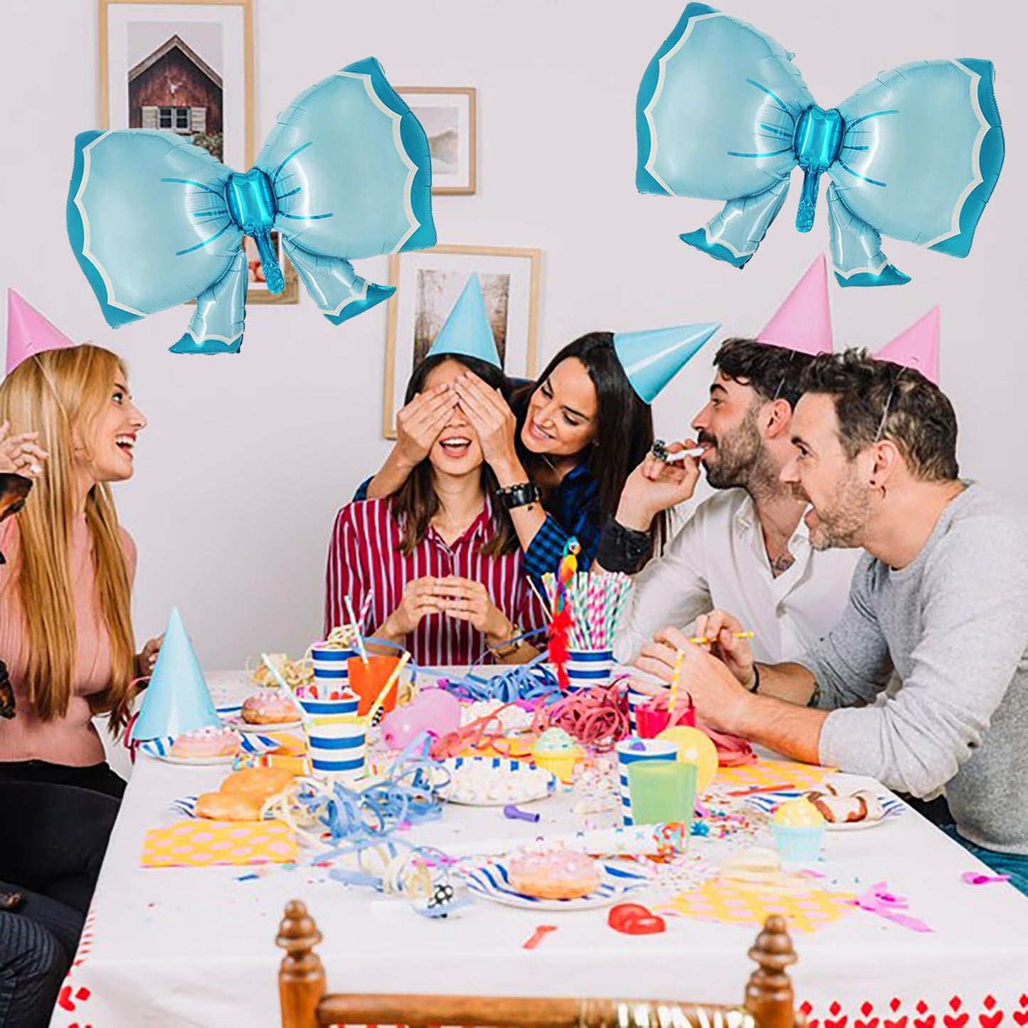 Bieufbji 2 Pieces Bow Balloon Bowtie Foil Balloon Bowtie Blue Balloon Jumbo Bow Foil Balloon For Baby Shower, Wedding, Kids Them