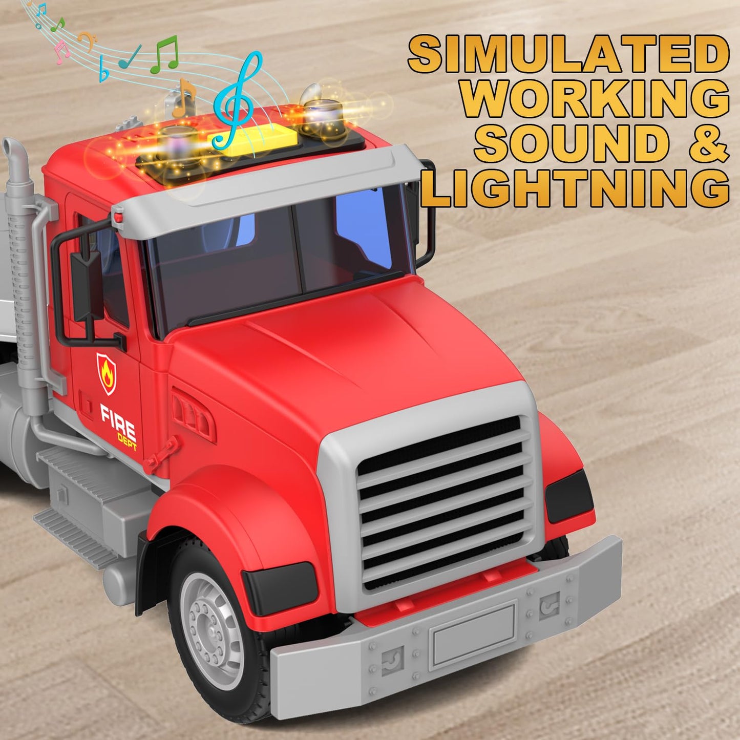DOWELLIN 22'' Semi Fire Truck Toy with Helicopter for Kids Toddlers - Fire Police Car Toys, Birthday for Boy Girl Child 3 4 5 6