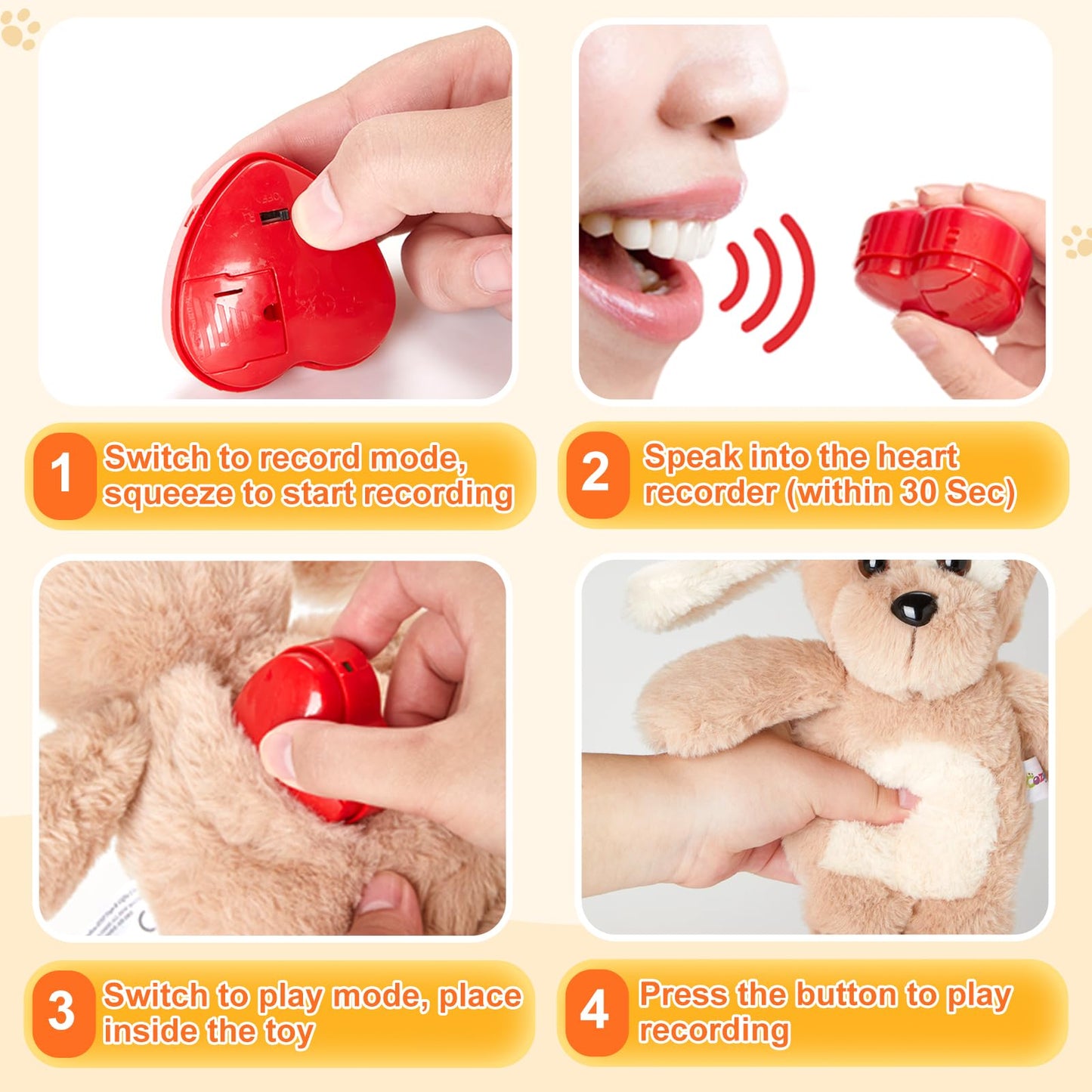 CozyWorld Heartbeat Puppy Plush Toy with 30-sec Voice Recorder, Soft Fuzzy Doll for Kids' Birthdays & Children's Day, Model LV7193_1