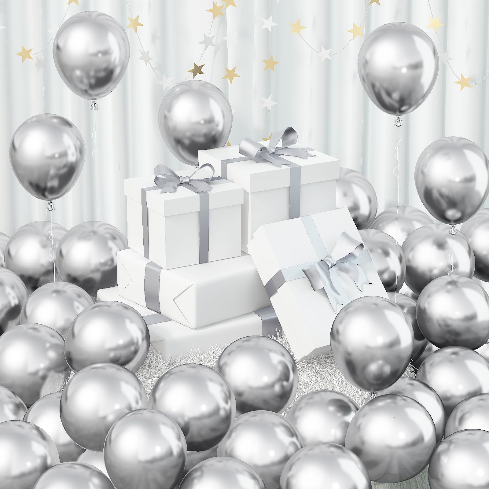 Jobkoo 60Pcs Metallic Silver Balloons 5Inch Shiny Chrome Silver Balloon Silver Metallic Party Balloons Small Silver Chrome Heliu