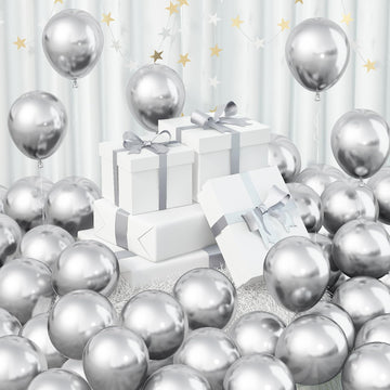 Jobkoo 60Pcs Metallic Silver Balloons 5Inch Shiny Chrome Silver Balloon Silver Metallic Party Balloons Small Silver Chrome Heliu