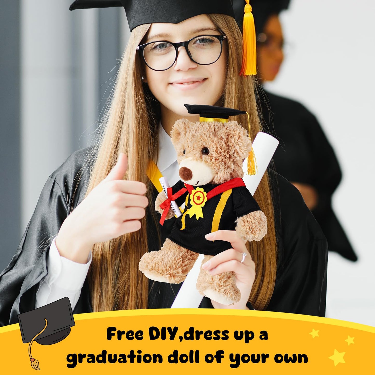 Set Of 1 Graduation Teddy Bear Clothes Cap & Gow Outfit Fits Make Your Own Most 8'' - 13'' Bear Plush Stuffed Animal Outfit Pet