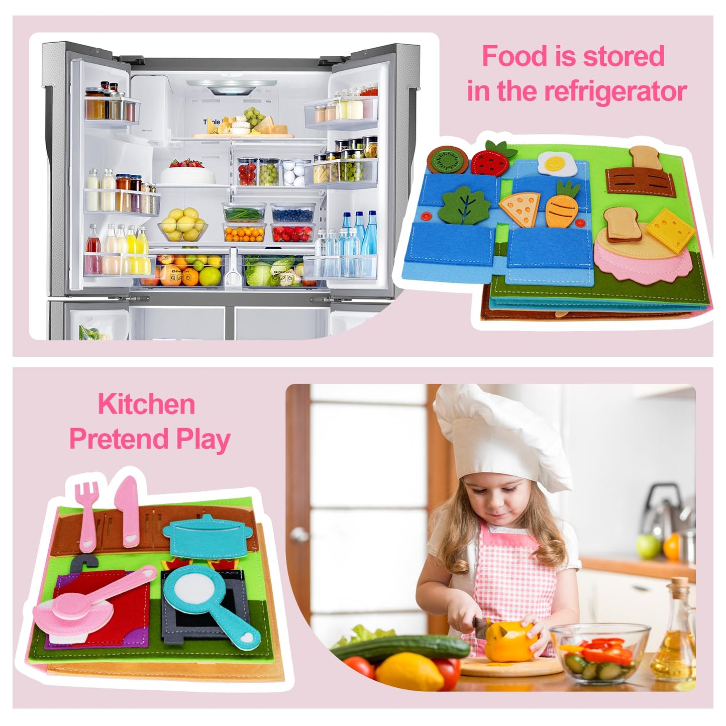 Montessori Felt Busy Book Toddlers Quite Book Preschool Early Learning Educational Travel Toys For Kids Age 3 4 5 6 Years Autism Sensory Cloth Book Daily House Activity Story Book Girls Easter Gift