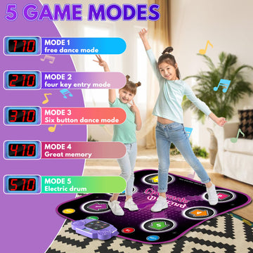 Fuairmee Dance Mats For Kids Ages 4-8, Dance Mat With Bluetooth, Built-In Music, 3 Languages Melodies, 5 Modes, Electronic Dance