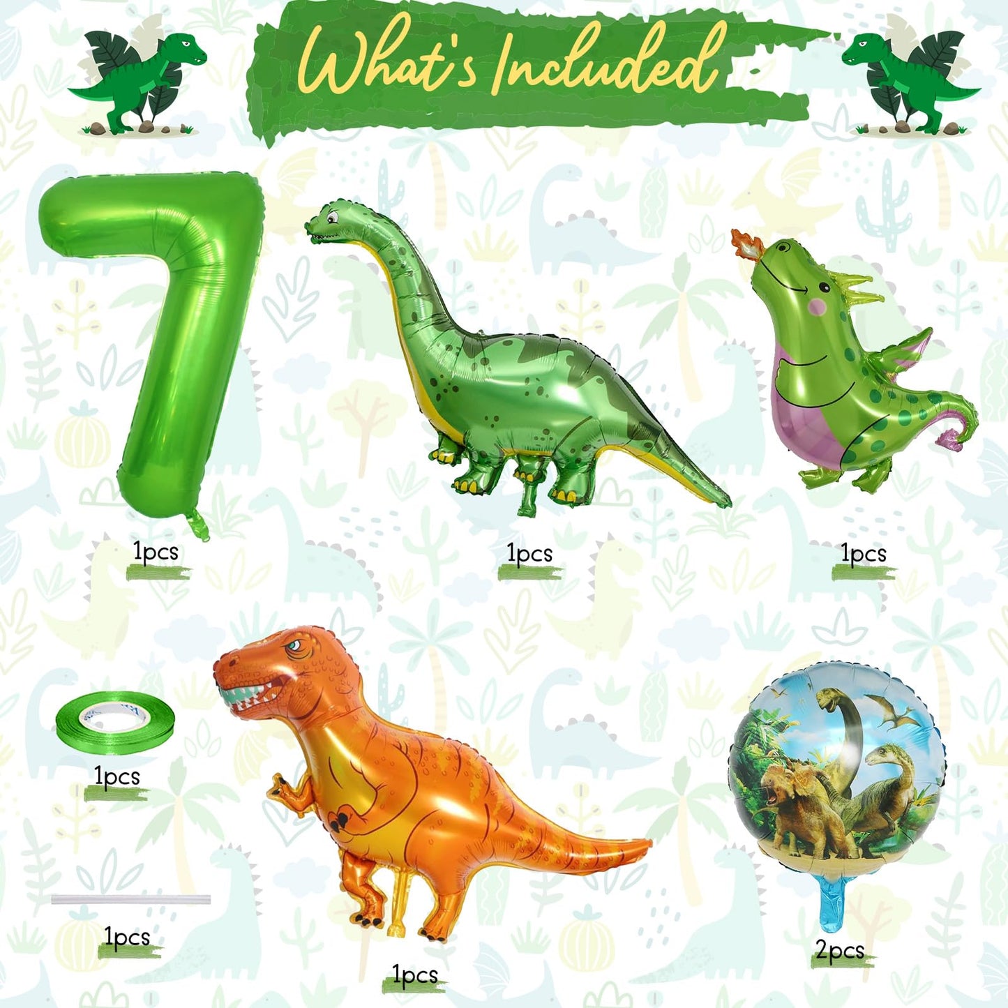 Dinosaur 7Th Birthday Decorations, Dinosaur Birthday Party Decorations With Giant Inflatable Dinosaur Balloons 40 Inch Helium Foil Mylar Number 7 Balloons For Dinosaur Theme Birthday Party Decorations