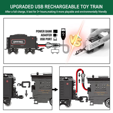 Electric Train Sets For Boys Girls Metal Alloy Christmas Trains Toys Steam Locomotive, Passenger Carriages, Tracks, Light & Soun