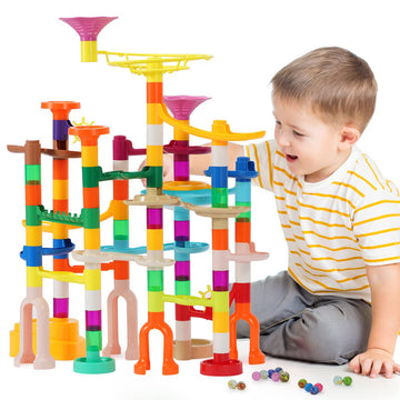 Marble Run, 166Pcs Marble Maze Building Block Toys For Kids, Stem Learning Toys Marble Track Race Set With 30 Glow In The Dark Glass Marbles Birthday Gift Toys For Boys & Girls Aged 3-12
