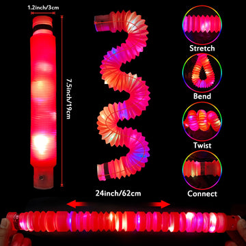 Yofobu Red Light Up Pop Tubes,24Pack Glow Sticks Party Favors For Kids Easter Basket,Led Sensory Fidget Tubes For Goodie Bag Stu