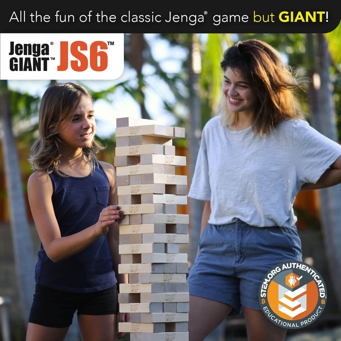 Jenga Giant Stacking Game - Officially Licensed - Natural Wood - 4 Feet Tall - Model JS6